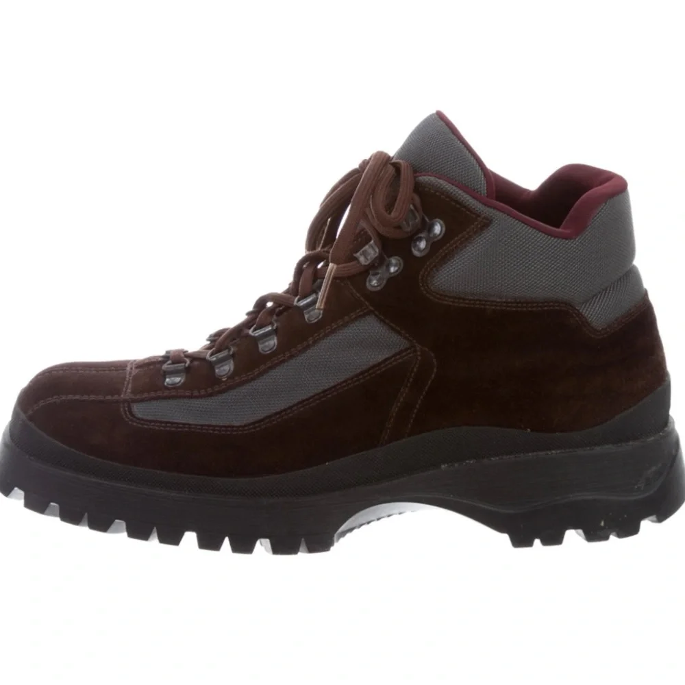 PRADA Suede & Nylon Lace Up Hiking Boots Brown EU 38 1/2 US Size 8 New - Picture 3 of 14